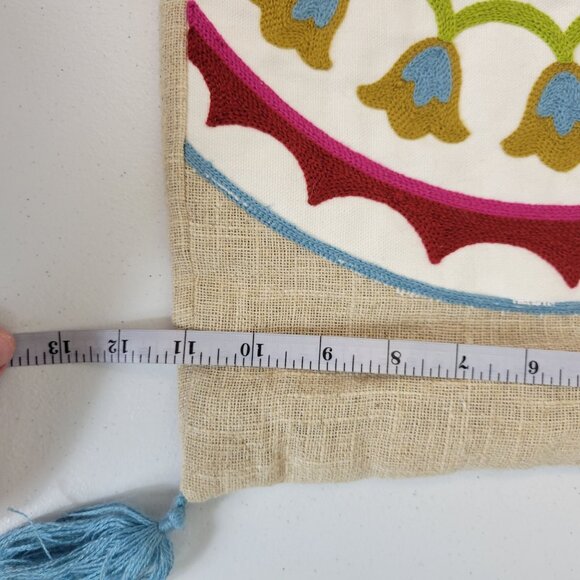 Rectangular Boho Multicolor Mosaic Beige Burlap Blue Tasseled Pillow Sham Cover - Picture 12 of 12